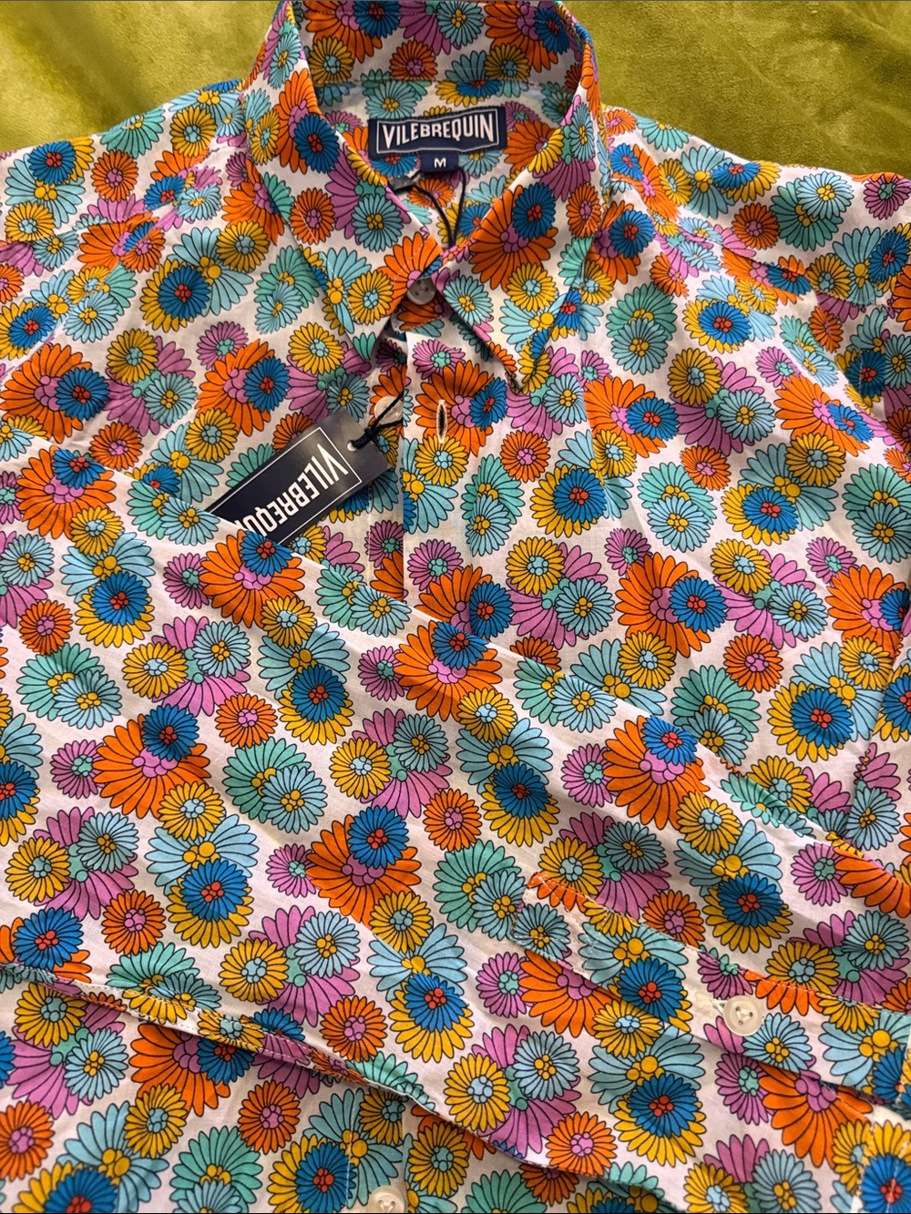 Vilebrequin Men's Bright Floral Button-Down Shirt — Orange, Blue, Pink, Yellow